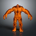 Orange Muscular Fantasy Monster Sculpture With Large Arms Claws And Fierce Posture