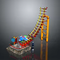 Roller Coaster Architectural Structure With Yellow Support Frame Red Track And Blue Carriage