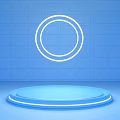 Blue Stage Platform With Glowing Circular Rings And Square Wall Background 3d model