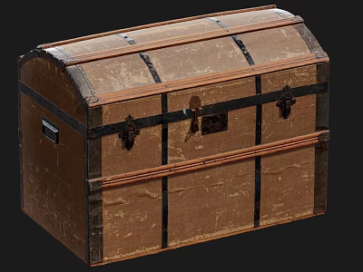 Vintage Brown Trunk with Wooden Frame Metal Latches and Canvas Surface 3d model