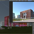 University Library Building Red Brick Structure Large Glass Windows Plaza With Bicycles And Trees