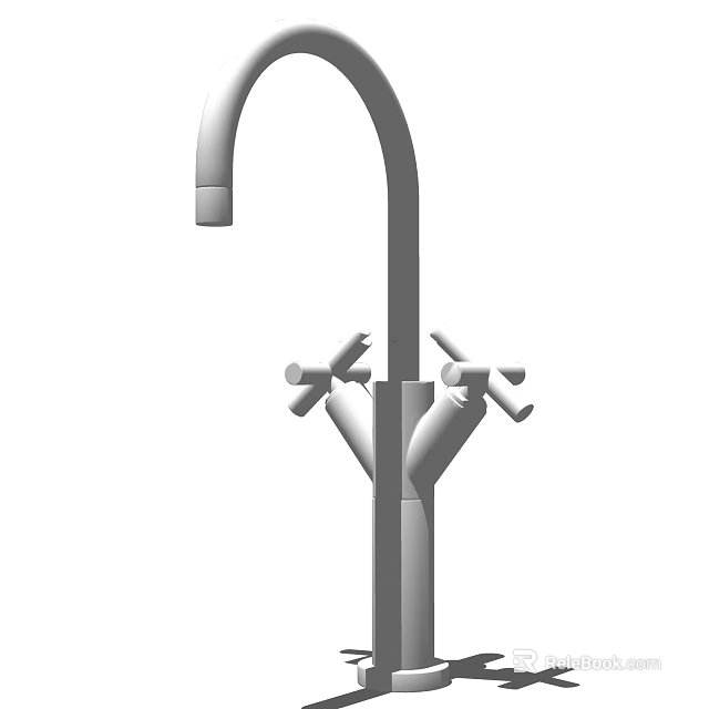 Stylish Modern Faucet With Double Handles And Curved Spout Design 3d model 