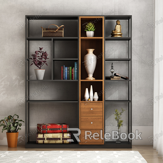 Modern bookshelf steel wood combination bookcase accessories model