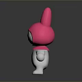 Cute 3D Cartoon Game Movie Character With Pink Bunny Ear Hat And White Body