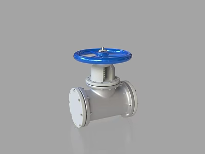 Industrial Mechanical Valve With Blue Handwheel And Silver Flanged Body 3d model
