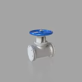 Industrial Mechanical Valve With Blue Handwheel And Silver Flanged Body