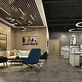 Modern Public Office Area With Reception Desk Sofa Plants And Company Logo