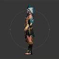 Shirtless Warrior With Feathered Headdress Ornamented Arms And Large Shield Two Curved Blades 3d model