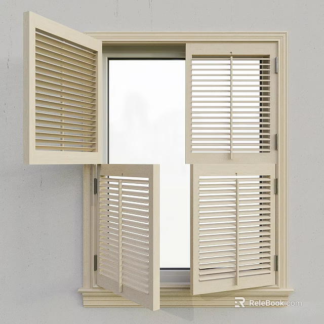 Modern Light Colored Window Shutters With Open Slatted Design For Home Interior 3d model