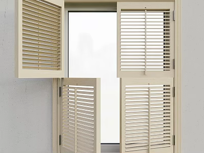 Modern Light Colored Window Shutters With Open Slatted Design For Home Interior 3d model