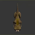 3D Yellow Pink Lizard Creature With Big Eyes Open Mouth Long Tail On Black Reflective Floor