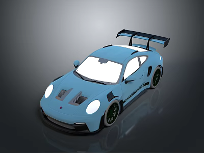 Blue Sports Car With Sleek Body Design And Rear Wing Details 3d model