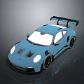 Blue Sports Car With Sleek Body Design And Rear Wing Details