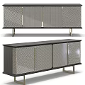 Modern TV Stand With Woven Texture Doors And Black Top Metal Legs