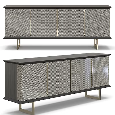 Modern TV Stand With Woven Texture Doors And Black Top Metal Legs 3d model
