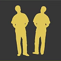 Two Men Wearing Red T Shirts And Blue Jeans With Front And Back Views On Gray Background