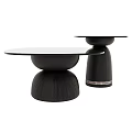 Modern Black Coffee Table With Glass Top And Textured Cylindrical Base 3d model