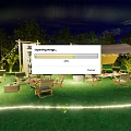 Starry Night Outdoor Tent On Green Grass With Trees Chairs Tables And String Lights