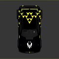 Black Sports Car With Yellow Accents Scorpion Logo Rear Spoiler And Drift Design