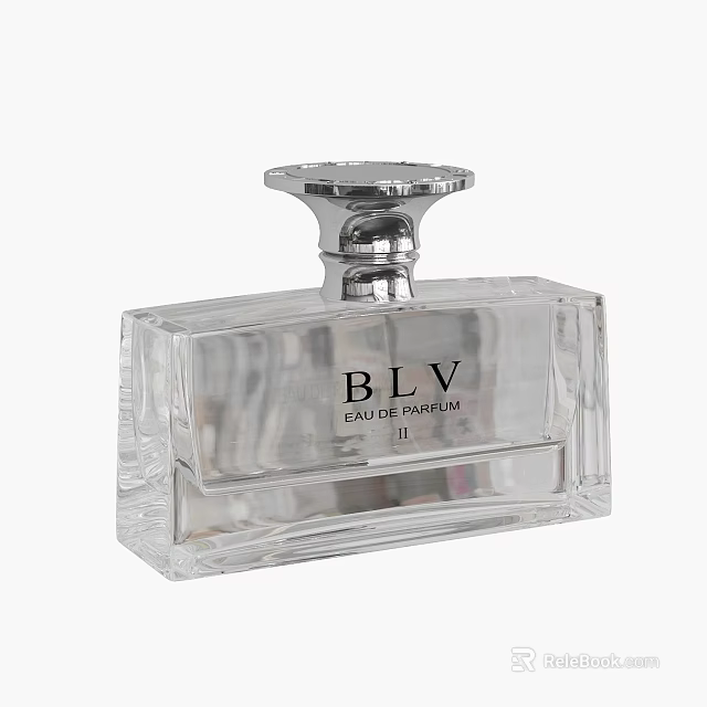 BLV Eau De Parfum II Transparent Glass Square Perfume Bottle With Silver Cap 3d model 