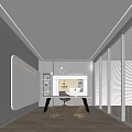 Public Office Space Modern Interior With Open Layout Glass Partitions Bookshelves Desk And Pendant Light