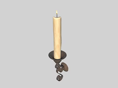 Wall Mounted Candle Lamp With Metal Base And Lit Wooden Candle Flame 3d model