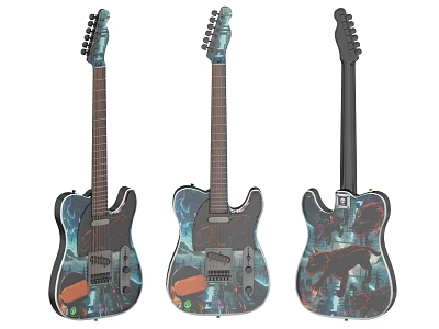 Unique Electric Guitars Decorated With Colorful Painted Artwork Using Art Supplies 3d model
