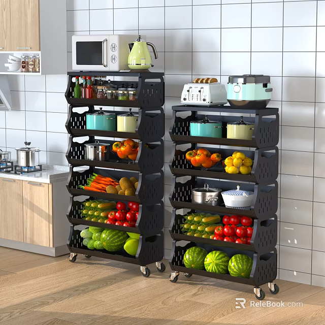 Kitchen Storage Racks Organize Cookware And Food 3d model