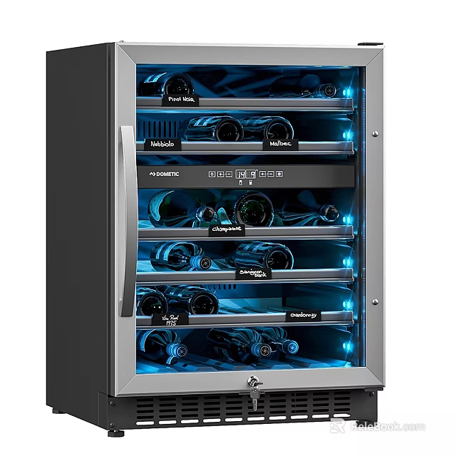 NewAir Double Door Wine Cooler With Blue LED Lighting And Multiple Shelves 3d model 