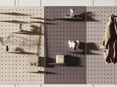 Perforated Wall Decor with Shelves Decorative Items Plant Bag and Coat 3d model