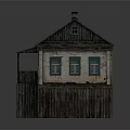 Rural Self Built Traditional House with Weathered Tile Roof Green Windows Wooden Fence Small Stairs