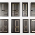 Black Hinged Interior Doors With Gold Trim And Various Panel Designs 3d model