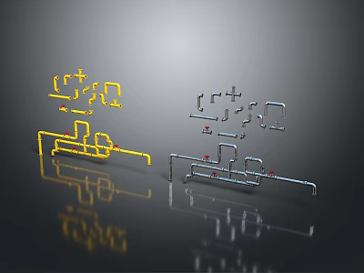 Modern Pipe System Design With Yellow And Silver Reflective Structural Components 3d model