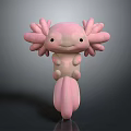 Cute Pink Axolotl Cartoon Character With Feathery Gills Round Body And Tail