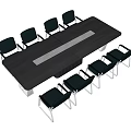 Modern Rectangular Dark Gray Conference Table With Light Stripe And Black Metal Leg Chairs 3d model
