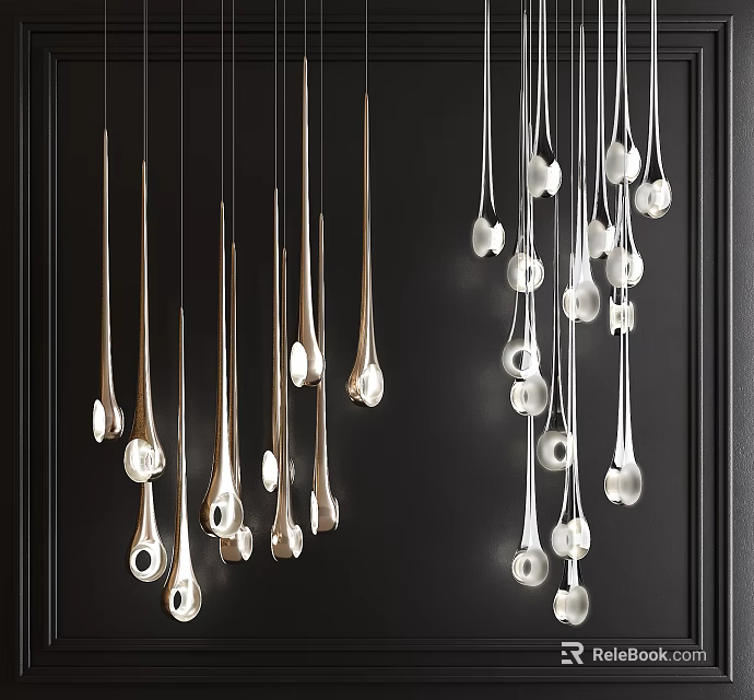 Modern Pendant Chandelier With Slim Metal Rods And White Glass Shades 3d model 
