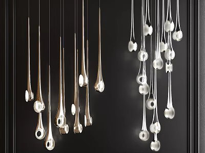 Modern Pendant Chandelier With Slim Metal Rods And White Glass Shades 3d model