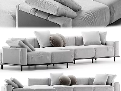 Casual Sofa Set With Modular Design Gray Fabric Plush Pillows And Wooden Legs 3d model