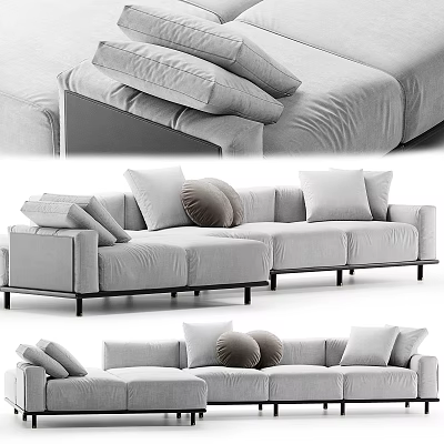 Casual Sofa Set With Modular Design Gray Fabric Plush Pillows And Wooden Legs 3d model