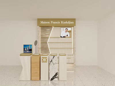 Maison Francis Kurkdjian Department Store Counter With Display Shelves Marble Elements And Product 3d model