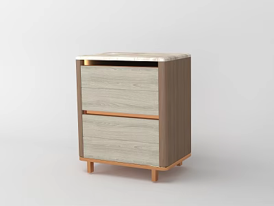 Contemporary Wooden Nightstand With Two Drawers And Metal Legs Design 3d model