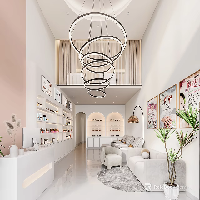Modern Beauty Hair Salon Interior With Comfortable Sofas And Plant Decor 3d model 
