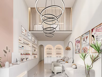 Modern Beauty Hair Salon Interior With Comfortable Sofas And Plant Decor 3d model