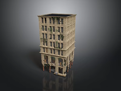 Scenic Landscape Featuring Multi Story Stone Building with Arched Windows and Vine Decorations 3d model