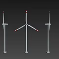 Three Industrial Wind Turbines With White Bodies And Red Marked Blades