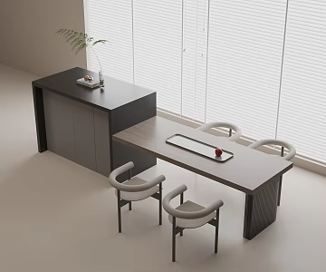 Modern Bar Table Nakajima Bar Table Nakajima Table Casual Dining Chair Acrylic Table Foot Vase Green Planting 3d model