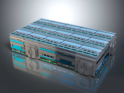 Cartoon Scene Of Futuristic Multi layered Blue And Gray Tech Structure With Shiny Reflective Surface 3d model
