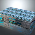 Cartoon Scene Of Futuristic Multi layered Blue And Gray Tech Structure With Shiny Reflective Surface