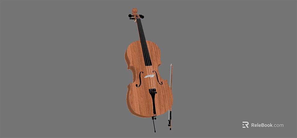 Handcrafted Wooden Violin Instrument With Bow Strings And Classic Design 3d model 