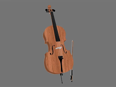 Handcrafted Wooden Violin Instrument With Bow Strings And Classic Design 3d model